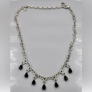 Brighton Vivaldi Silver Black Necklace Open Work Link Dangle Bib 16"